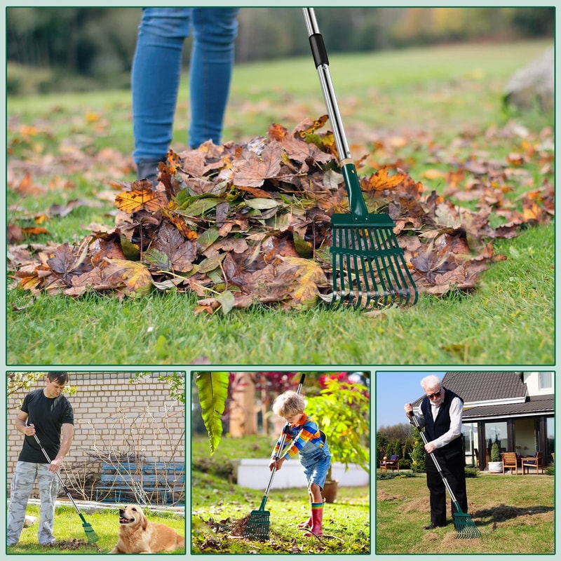 Adjustable Garden Leaf Rake 51 Inch Long Handle 11 Prong 6