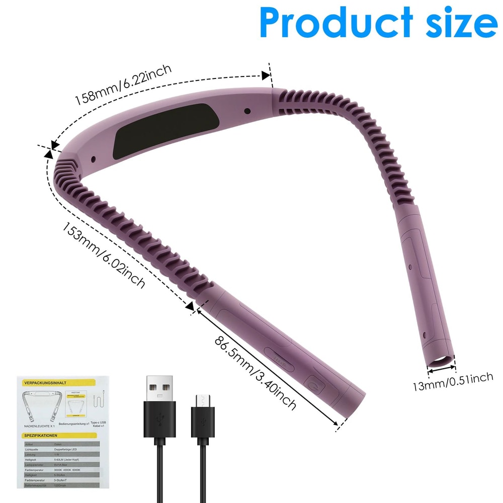 LED Neck Reading Light Rechargeable Bendable Book Light 8