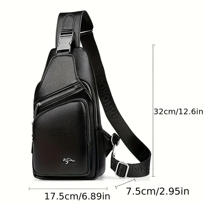 Mens Vintage PU Leather Sling Bag Large Capacity Crossbody Chest Bag 2