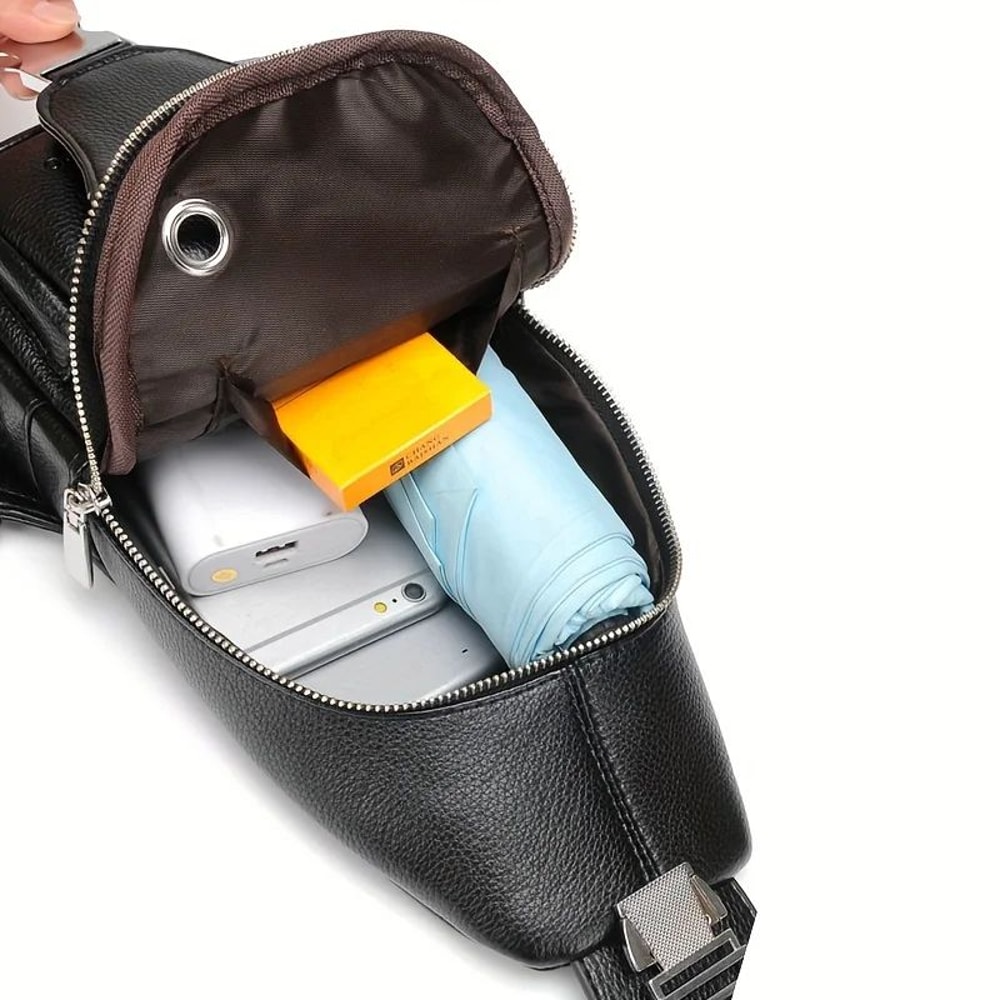 Mens Vintage PU Leather Sling Bag Large Capacity Crossbody Chest Bag 3