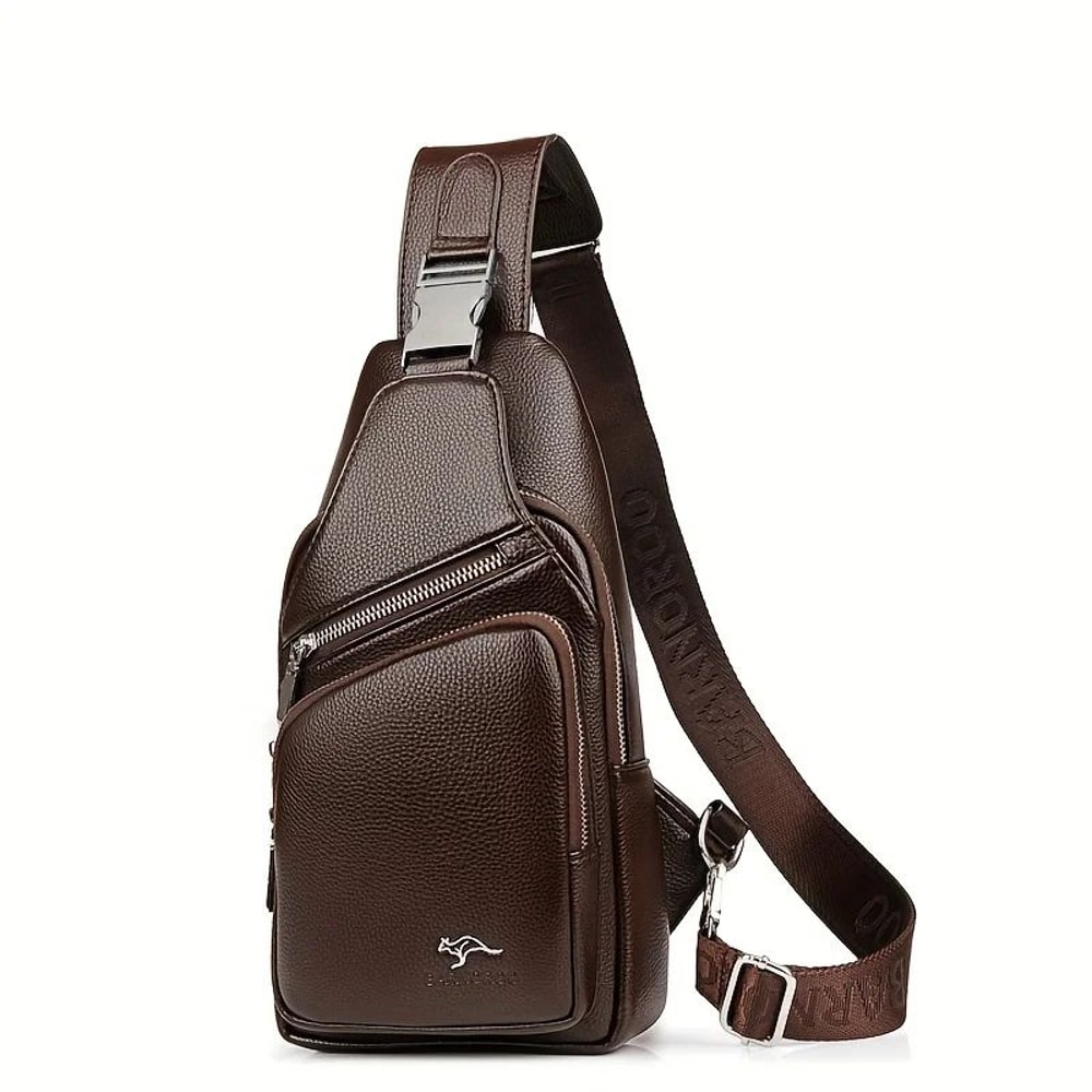 Mens Vintage PU Leather Sling Bag Large Capacity Crossbody Chest Bag 6