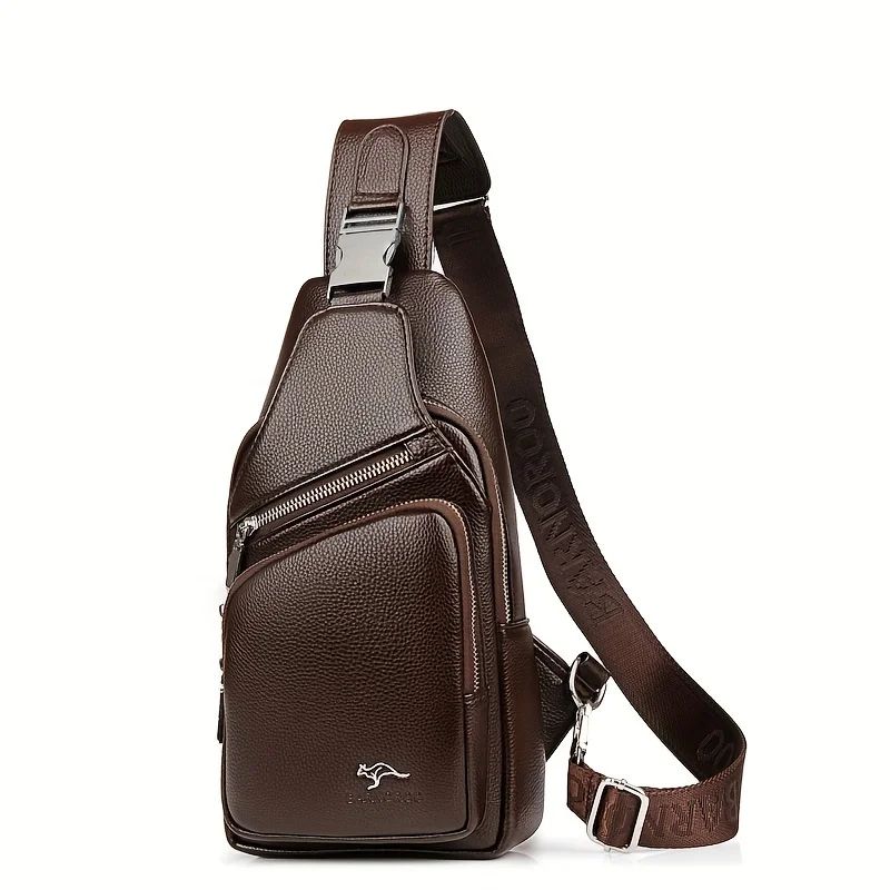 Mens Vintage PU Leather Sling Bag Large Capacity Crossbody Chest Bag 6