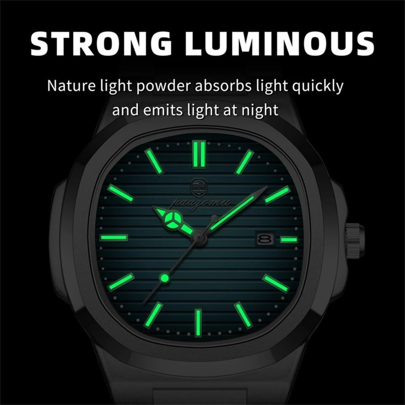 Mens Square Quartz Watch Waterproof Luminous Date Wristwatch 2