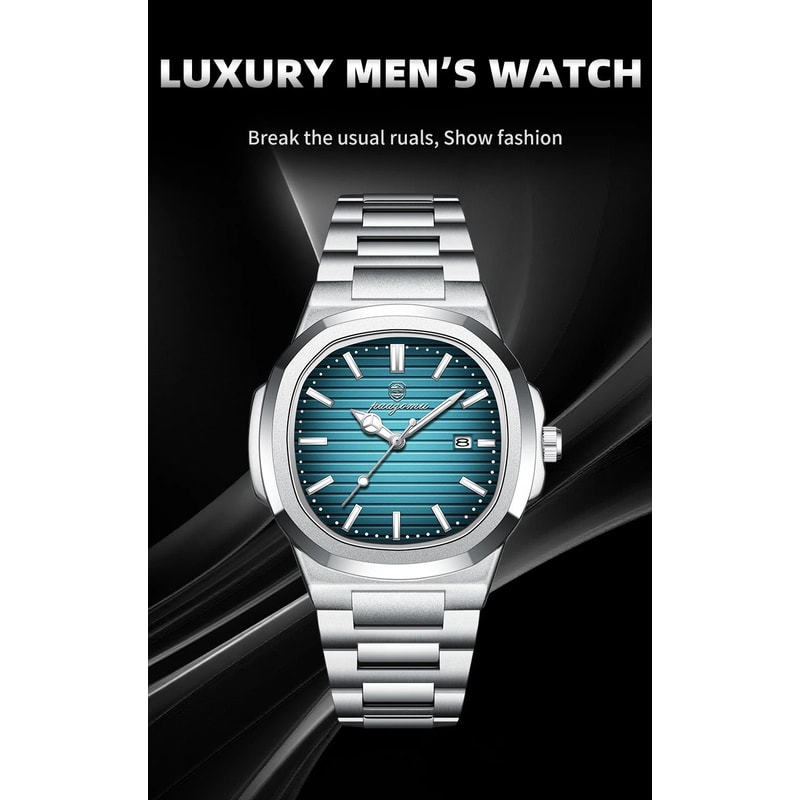 Mens Square Quartz Watch Waterproof Luminous Date Wristwatch 6