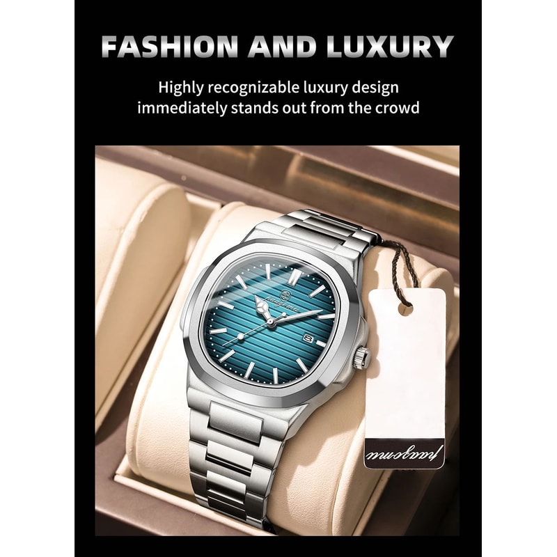 Mens Square Quartz Watch Waterproof Luminous Date Wristwatch 7