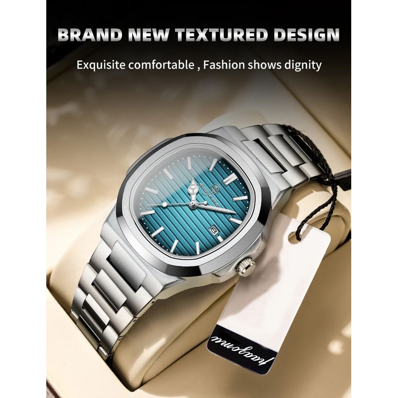 Mens Square Quartz Watch Waterproof Luminous Date Wristwatch 8