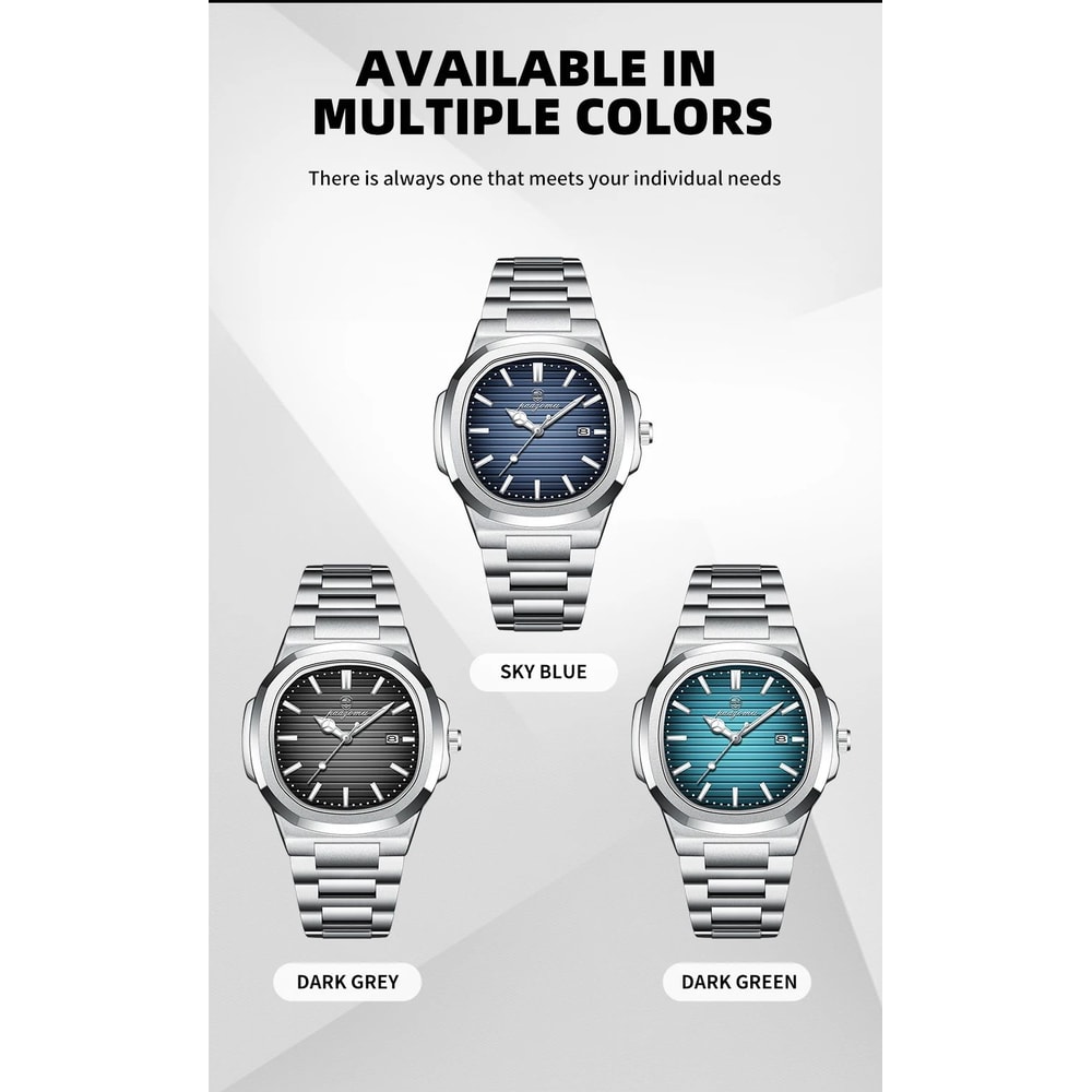 Mens Square Quartz Watch Waterproof Luminous Date Wristwatch 9