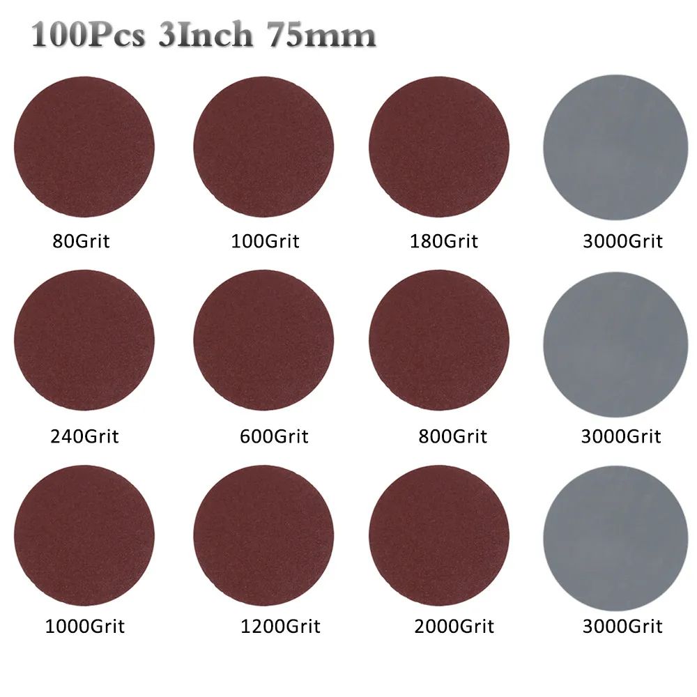 3 Inch Sanding Disc Set 100PCS 80 To 3000 Grit Hook And Loop Pads 1