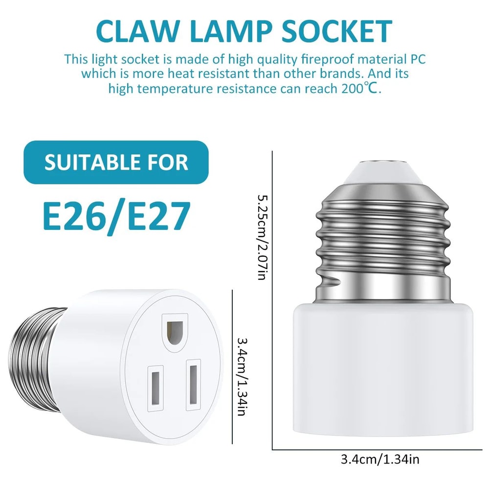 Universal Light Socket Adapter E26 E27 Converter 2PCS Heat Resistant Plug 1