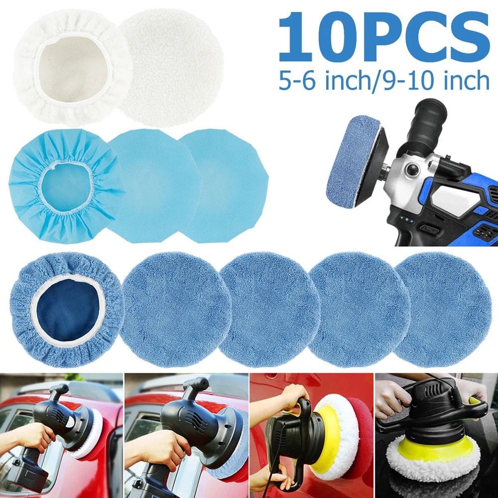 Car Polishing Bonnet Pads 10PCS Elastic Buffing Cover Kit Anti Slip 6