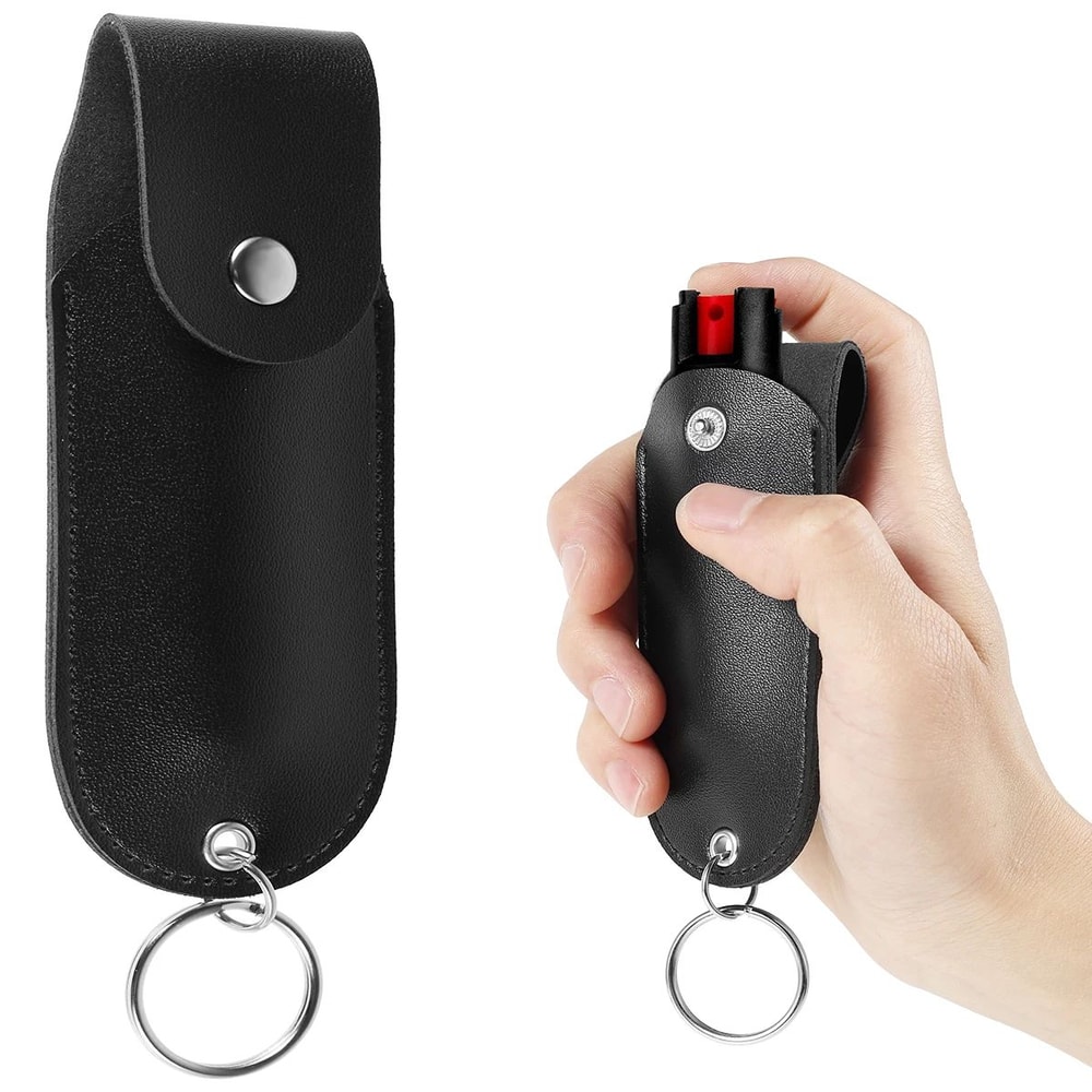 Mini Pepper Spray Holster Portable Leather Holder With Keychain 4