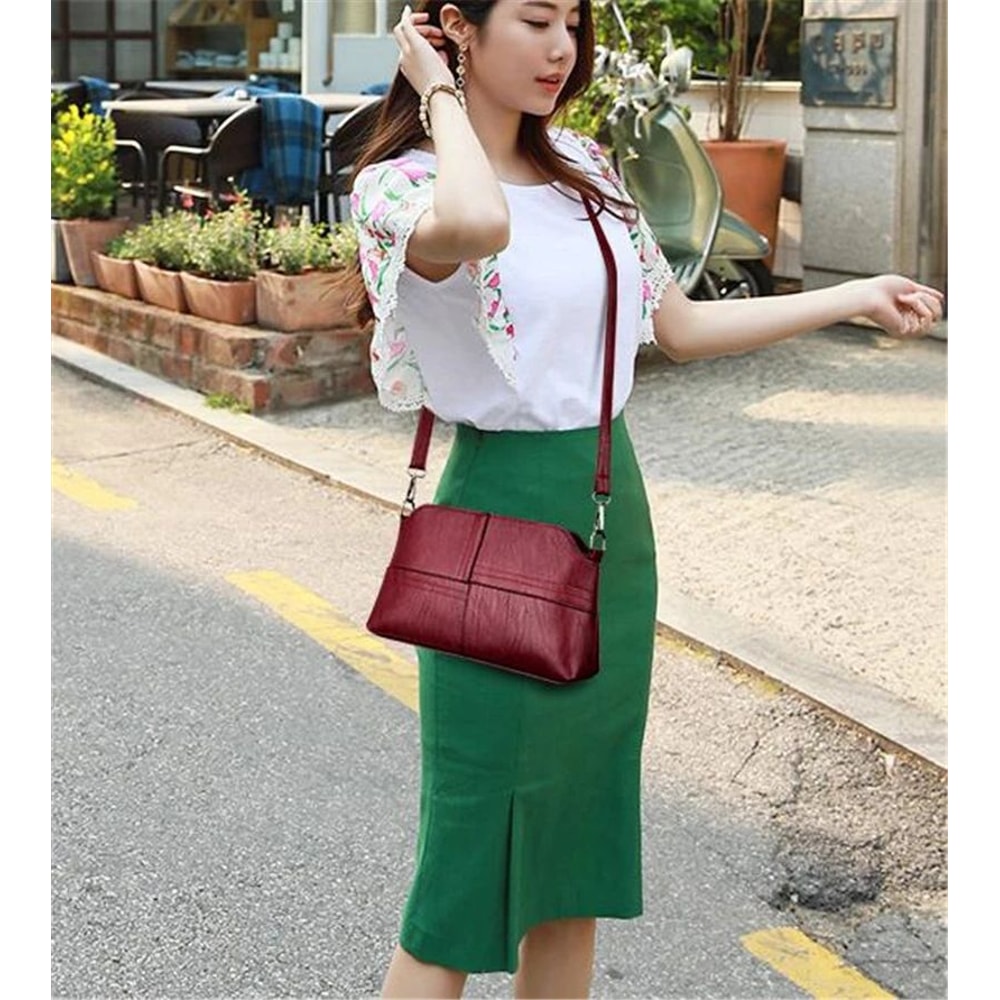 Vintage PU Leather Womens Messenger Bag Stylish Small Shoulder Handbag 13