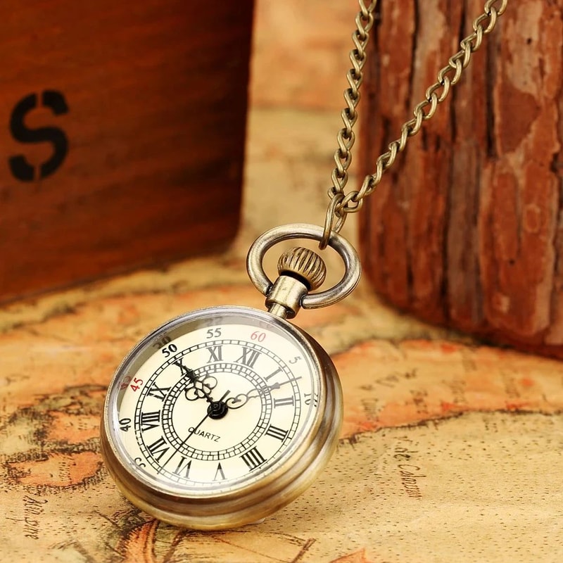 Vintage Steampunk Pocket Watch Quartz Necklace With Roman Numerals 3