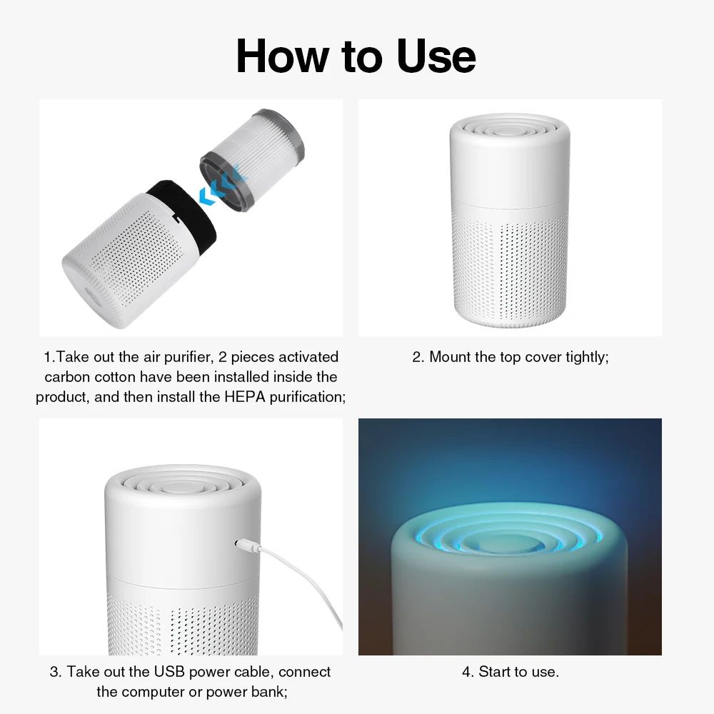Mini Air Purifier HEPA Filter With Activated Carbon Car And Home Freshener 8