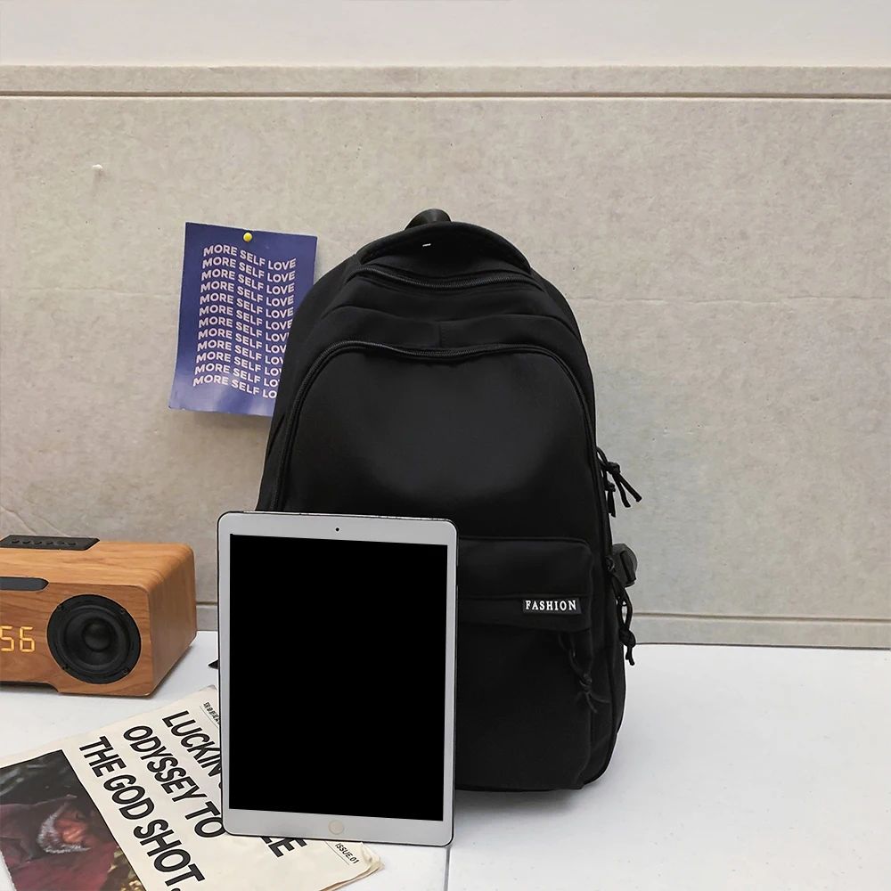 Large Capacity School Backpack Simple Black Travel Bag For Students 8