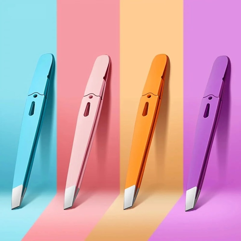 Stainless Steel Eyebrow Tweezers Slanted Tip Precision Hair Removal Tool 10