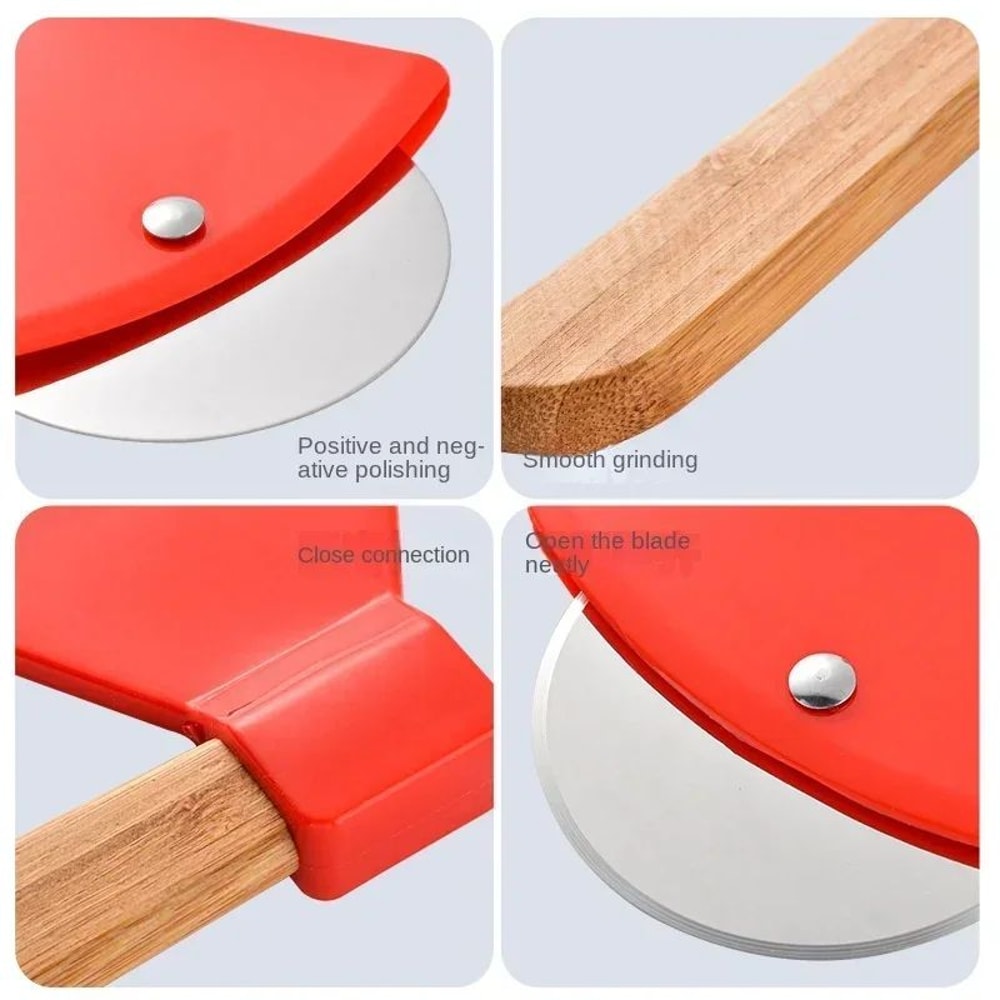 Stainless Steel Pizza Cutter Wheel With Bamboo Handle Sharp Rotary Blade 4