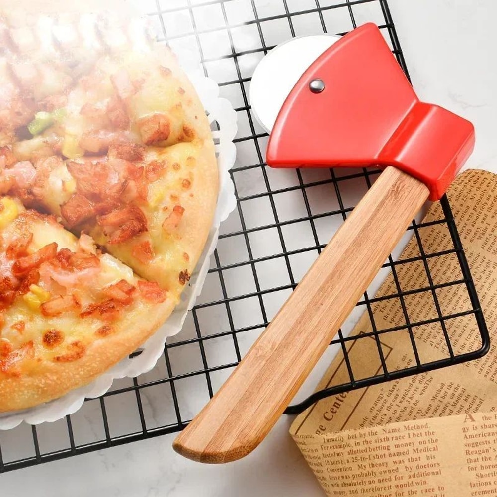 Stainless Steel Pizza Cutter Wheel With Bamboo Handle Sharp Rotary Blade 5