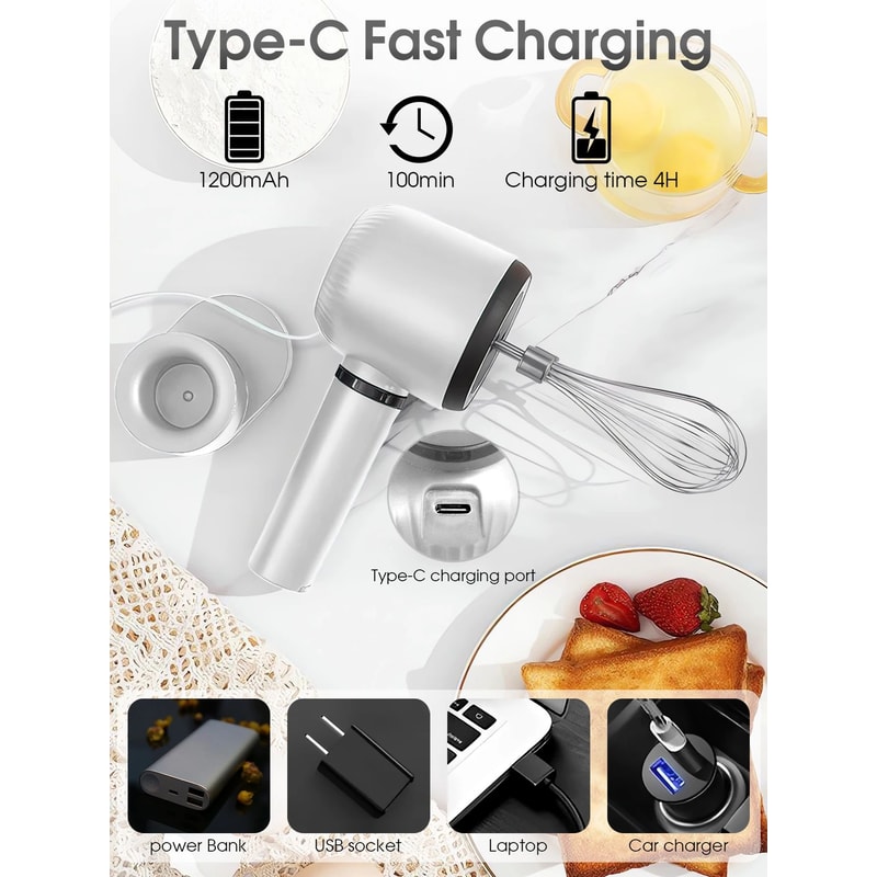USB Rechargeable Electric Hand Whisk 3 Speed Portable Mixer 8