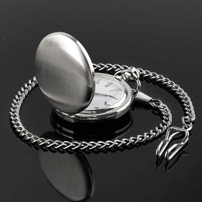 Luxury Silver Pocket Watch With Chain Roman Numerals 7
