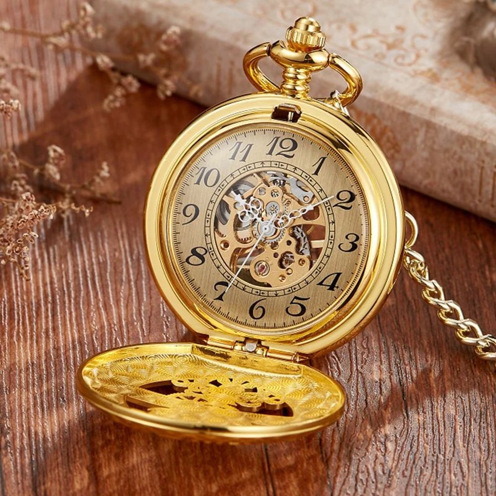Mechanical Pocket Watch Star And Moon Phase Skeleton Design 3