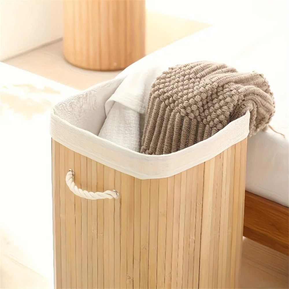 Foldable Bamboo Laundry Basket Large Capacity Storage Organizer 2