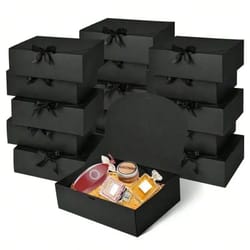 luxury black gift box with lid and ribbon