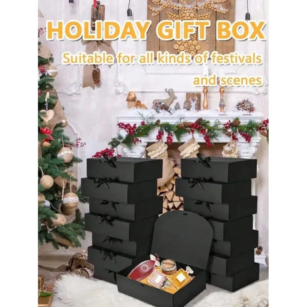 Luxury Black Gift Box With Lid And Ribbon 1