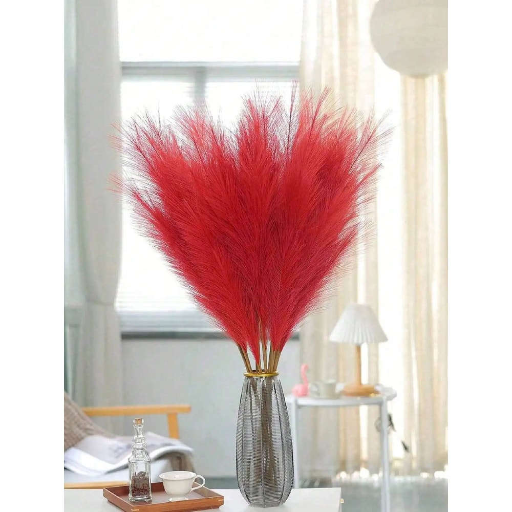 Artificial Pampas Grass Red Faux Reeds Decor 55cm Set 0