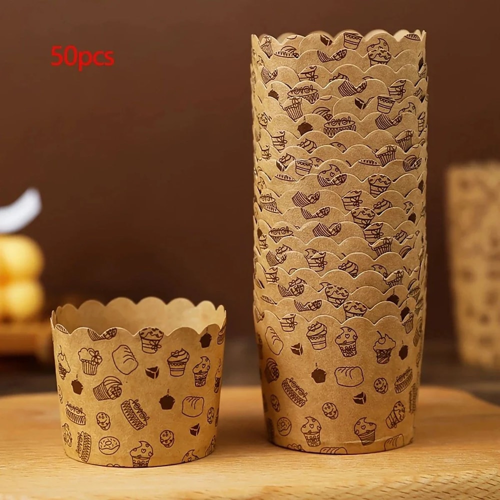 Heat Resistant Kraft Paper Muffin Cups Baking Liners 50pcs 7