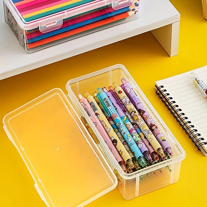 Transparent Pencil Box Organizer Large Capacity Storage Case Set 10