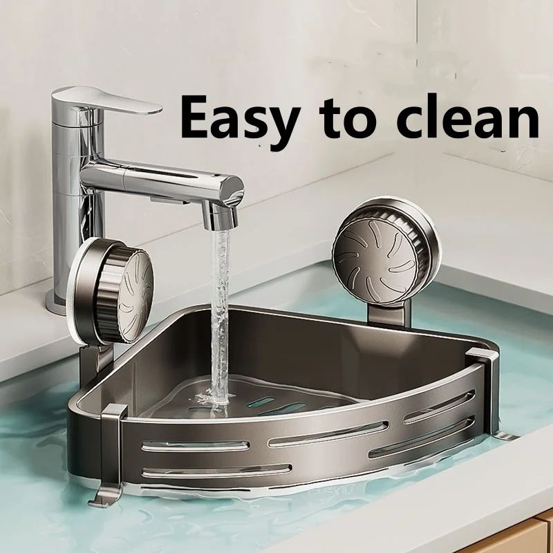 Corner Suction Cup Bathroom Shelf No Drill Storage Basket 1