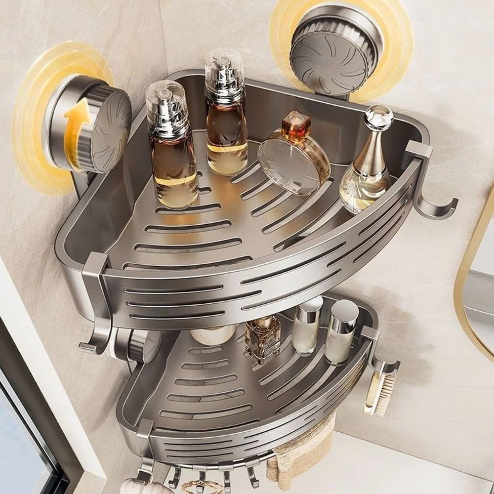 Corner Suction Cup Bathroom Shelf No Drill Storage Basket 3