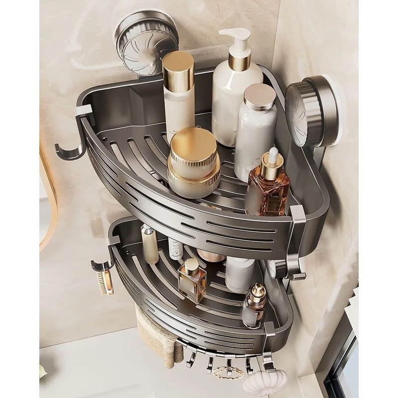 Corner Suction Cup Bathroom Shelf No Drill Storage Basket 5