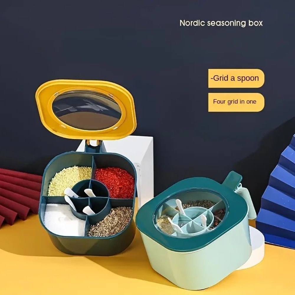4 In 1 Seasoning Box With Lid And Spoons Large Capacity 4