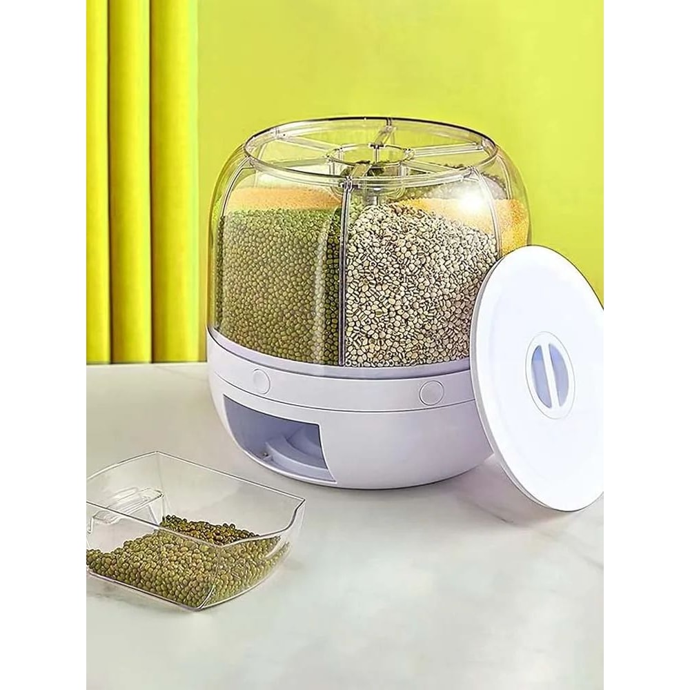 360 Rotating Grain Dispenser 6 Grid Rice Storage Container 6