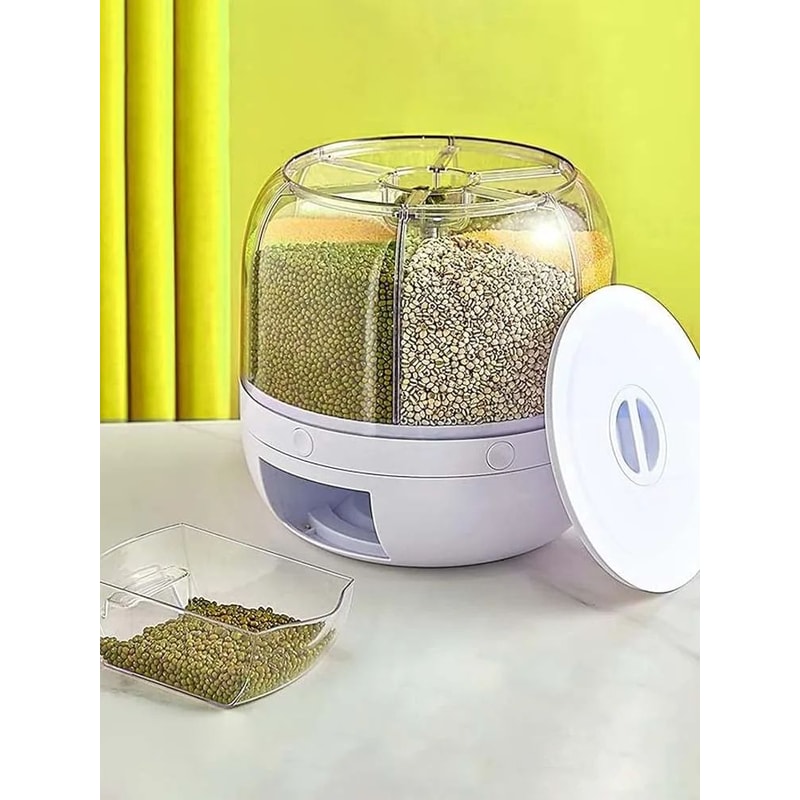 360 Rotating Grain Dispenser 6 Grid Rice Storage Container 6