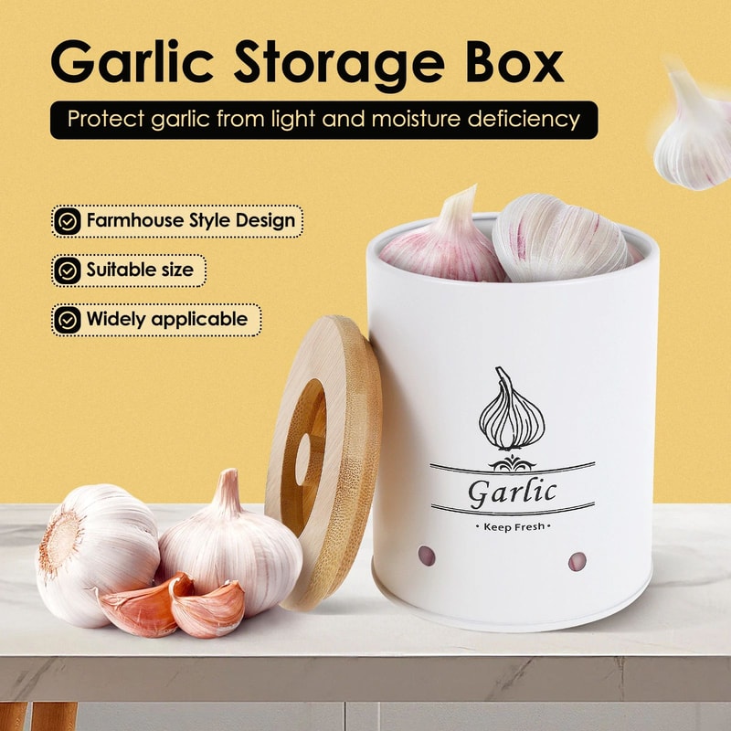 Garlic Storage Jar With Wooden Lid Ventilated Food Container 3