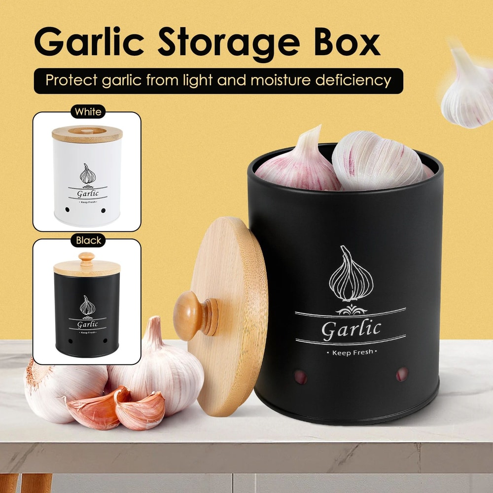 Garlic Storage Jar With Wooden Lid Ventilated Food Container 6
