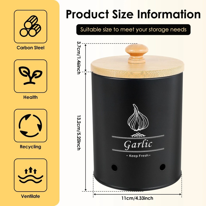 Garlic Storage Jar With Wooden Lid Ventilated Food Container 7