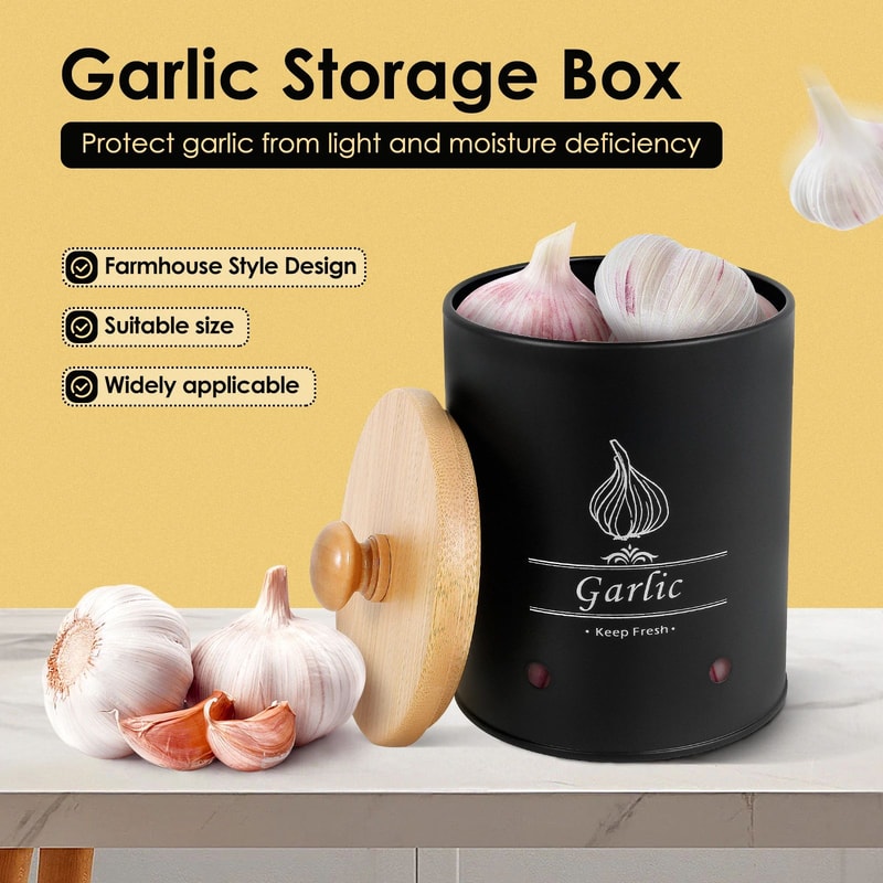 Garlic Storage Jar With Wooden Lid Ventilated Food Container 8