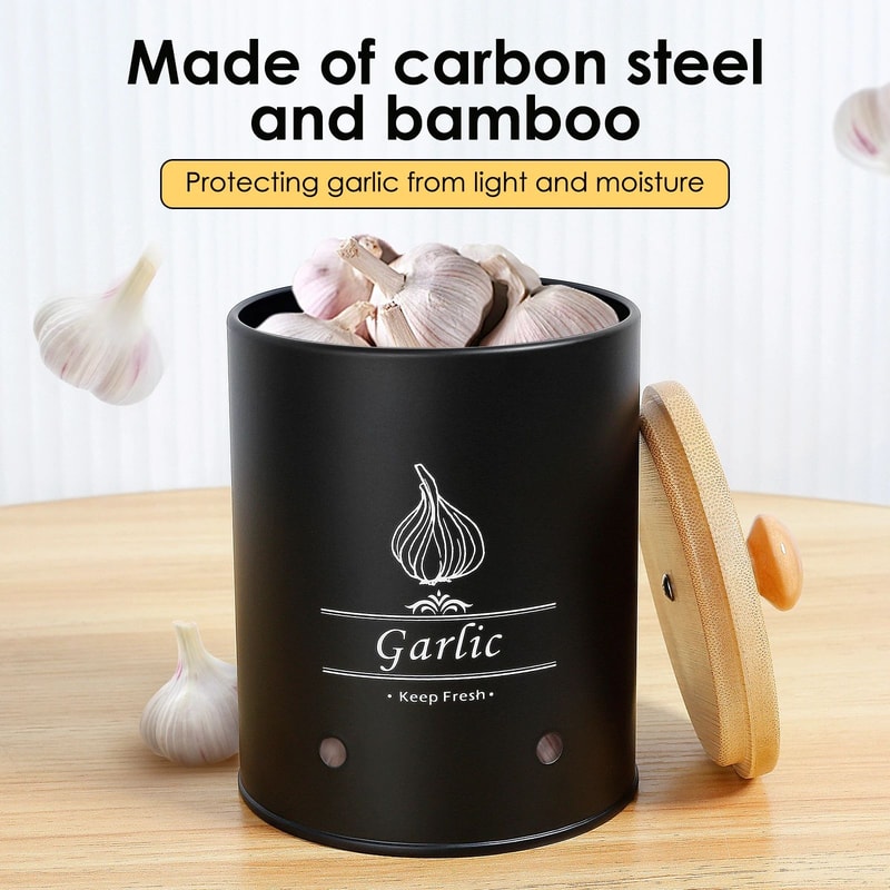 Garlic Storage Jar With Wooden Lid Ventilated Food Container 9
