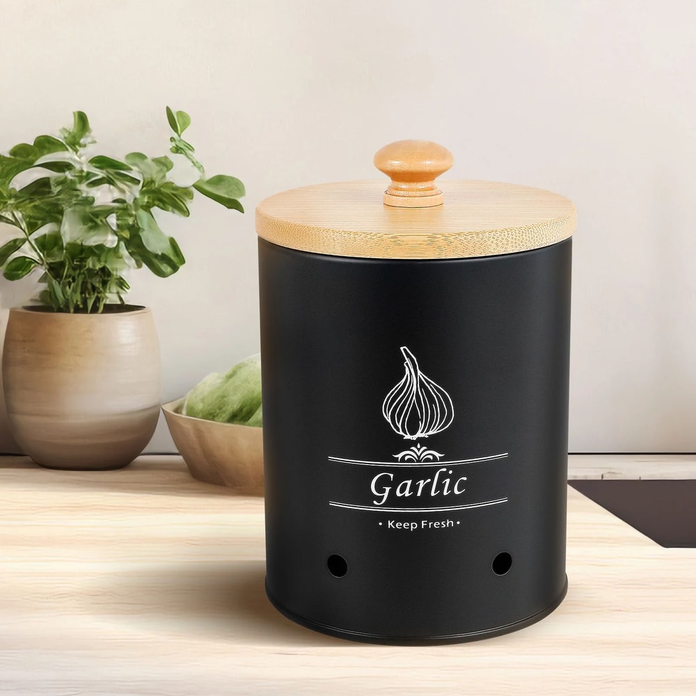Garlic Storage Jar With Wooden Lid Ventilated Food Container 11