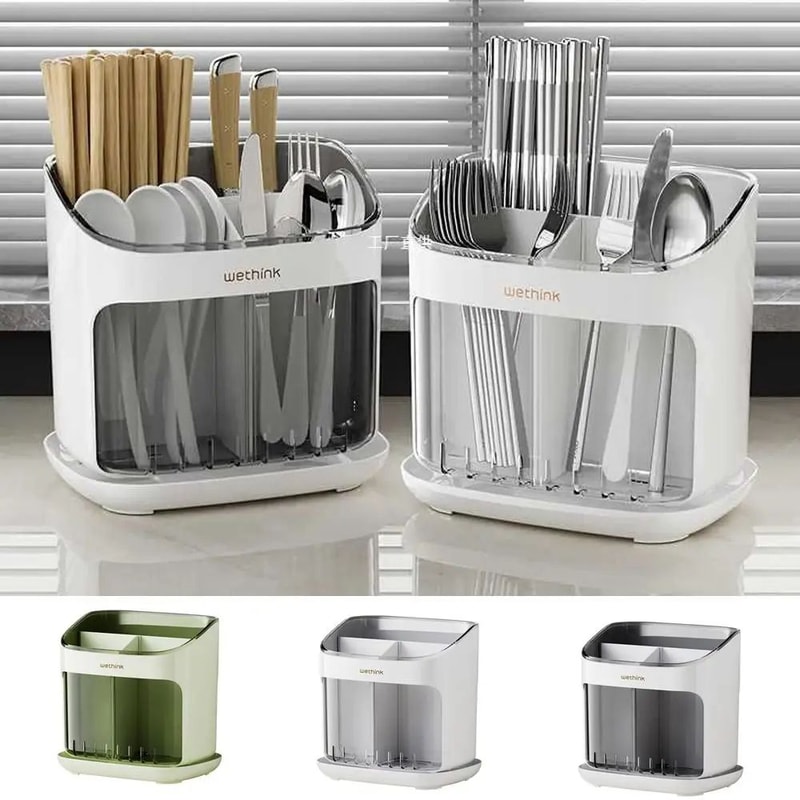Chopstick Holder With Drain Tray Detachable Kitchen Organizer 0
