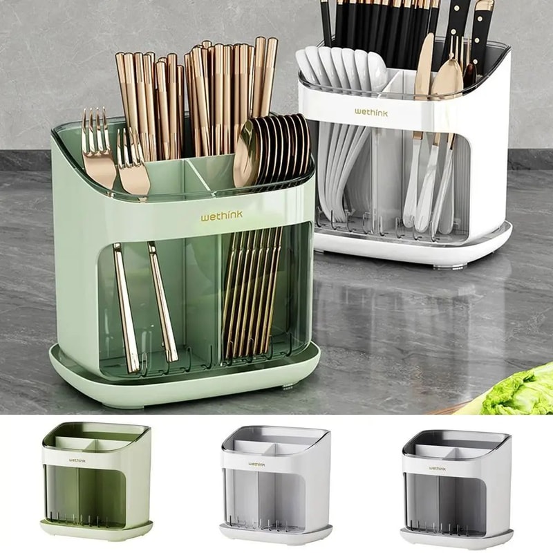 Chopstick Holder With Drain Tray Detachable Kitchen Organizer 3