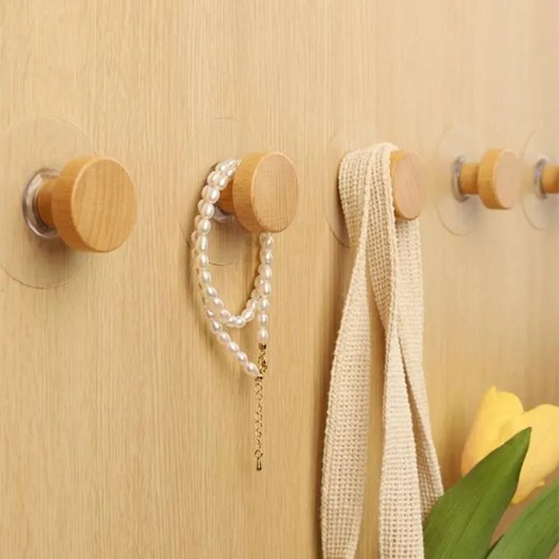 Wooden Wall Hooks Geometric Coat Hanger Punch Free 7