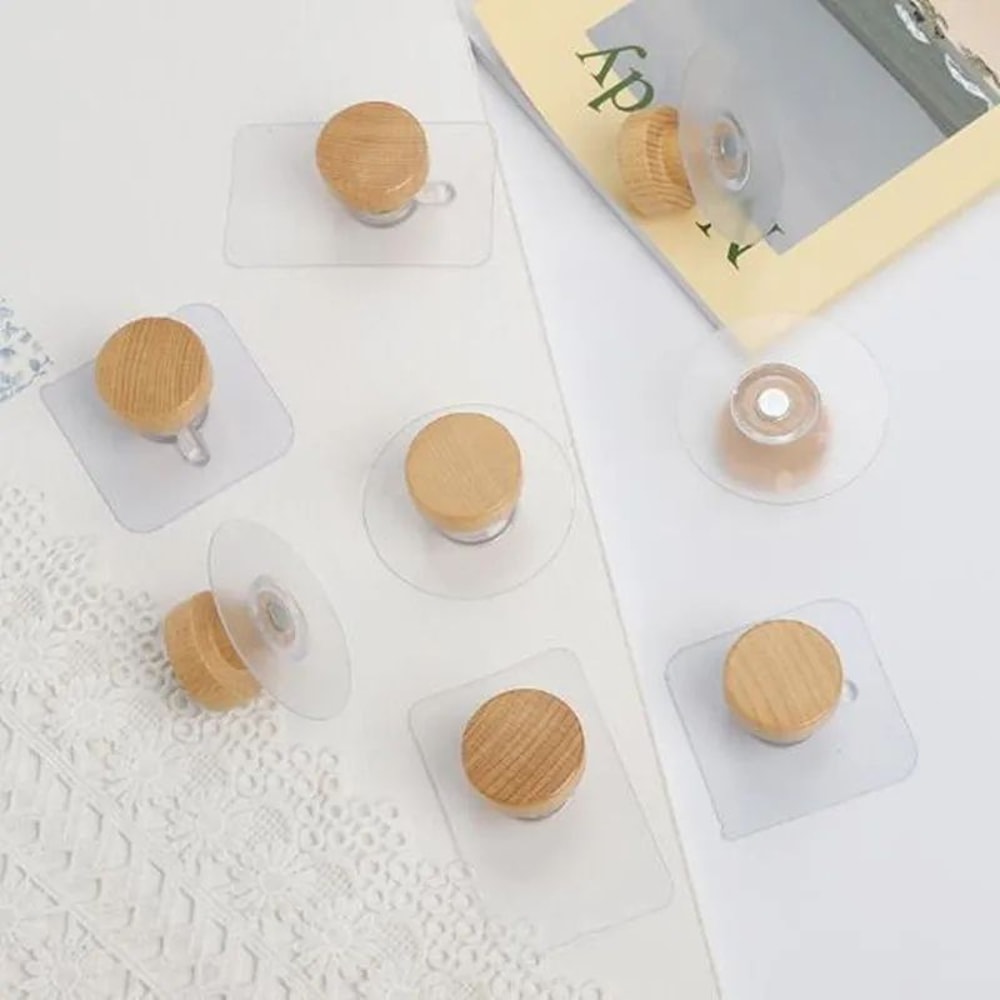 Wooden Wall Hooks Geometric Coat Hanger Punch Free 8