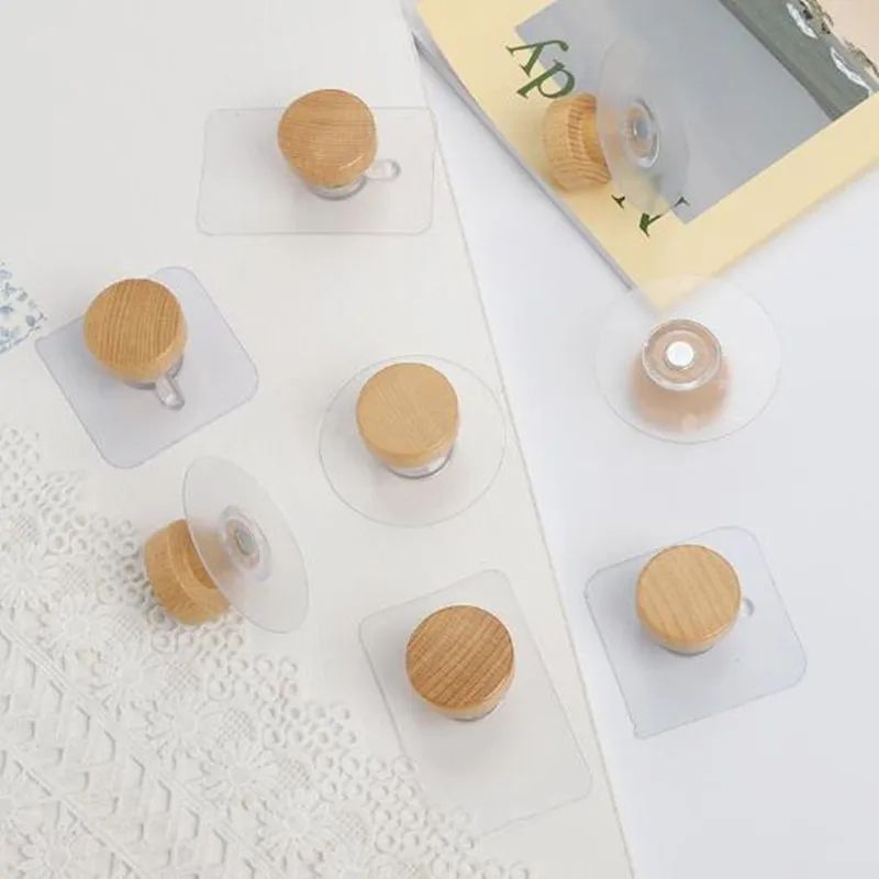 Wooden Wall Hooks Geometric Coat Hanger Punch Free 8