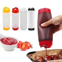 dual head squeeze sauce bottle leakproof hanging dispenser