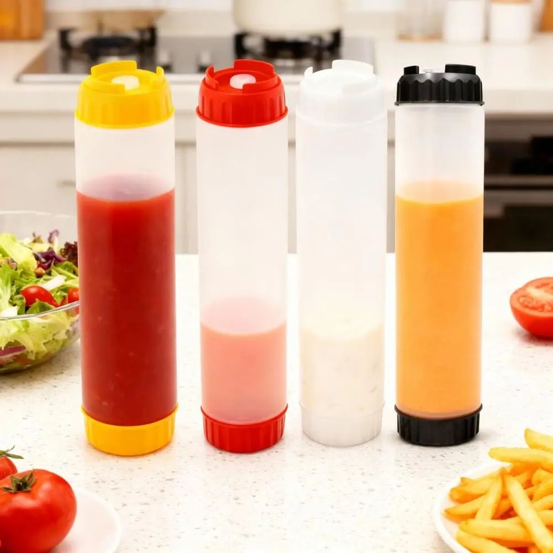 Dual Head Squeeze Sauce Bottle Leakproof Hanging Dispenser 3